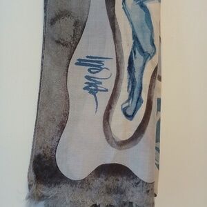 Ippolita Lightweight Designer Wool Blue Grey Abstract Print Shawl Scarf